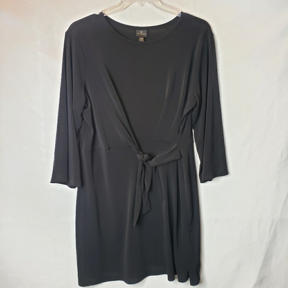 Worthington Woman Dress Black Tie Front 3/4 Sleeves Stretchy Size XXL NWT